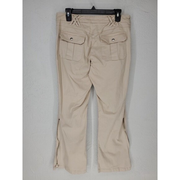 Vintage 90s Y2K Cache Zip Flare Wide Leg Khaki Pants Y2K Streetwear Size 10 - Picture 5 of 9